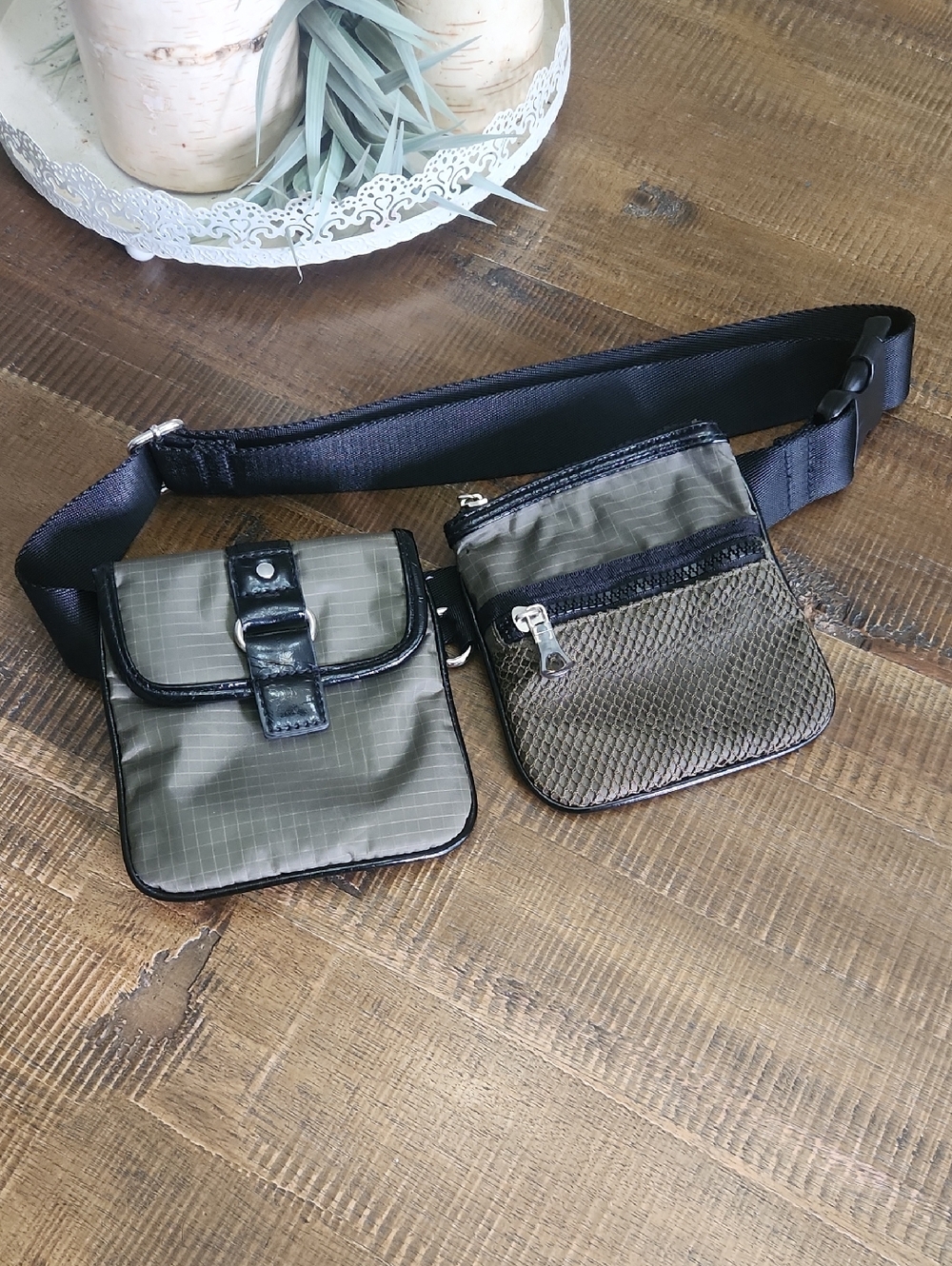 Kenneth Cole Two-Pouch Utility Belt Bag in Olive